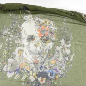 [New]Alexander McQueen Cashmere Silk Olive Green Floral Skull Scarf